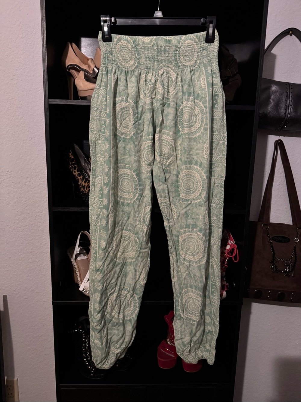 Smocked Waist Printed Track Pants - Sage Green